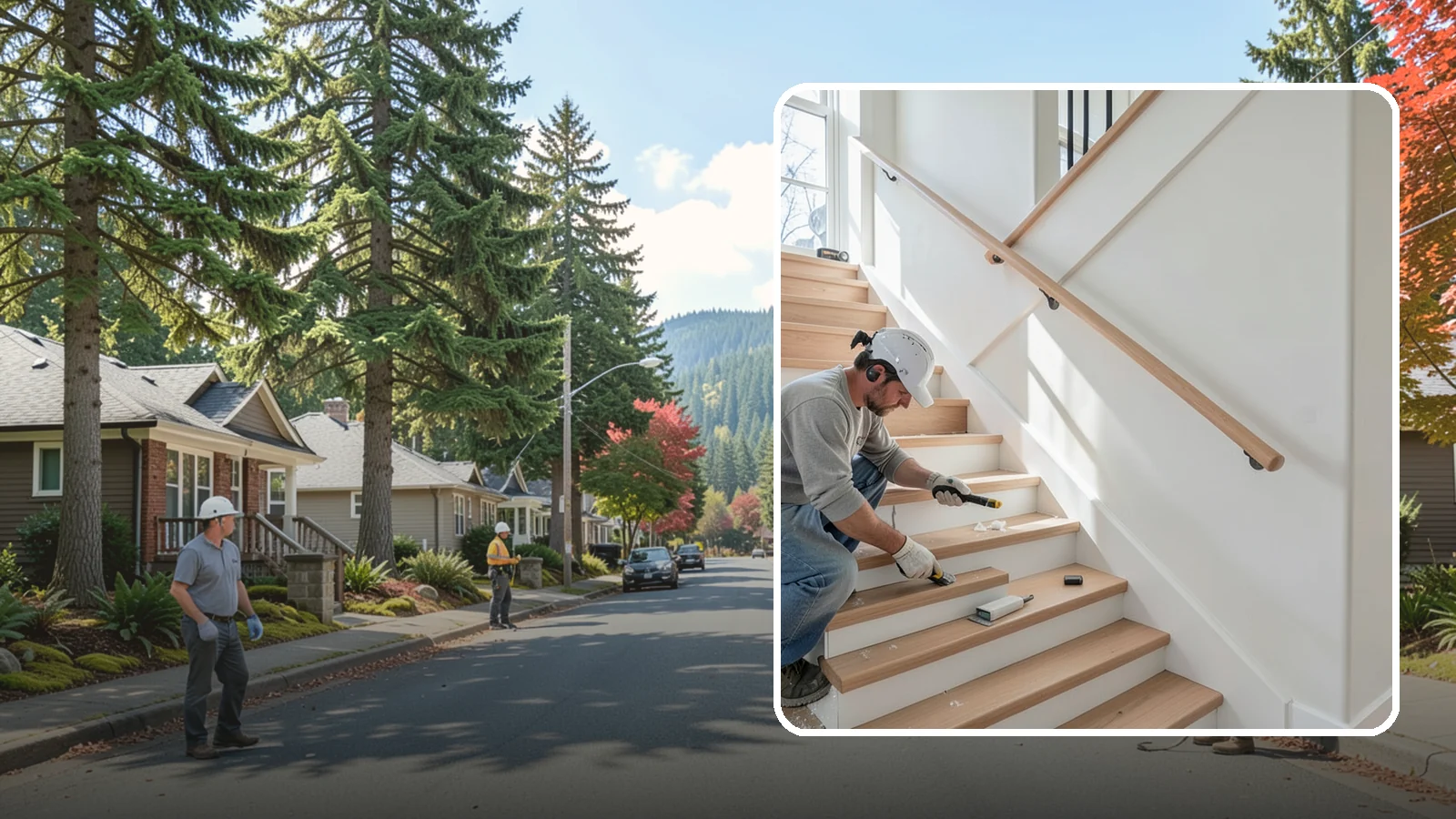 Stair Trim Installation in Hunts Point, King County, WA - Detailed stair trim installation that finishes treads, risers, skirtboards, and stringers with clean precision.