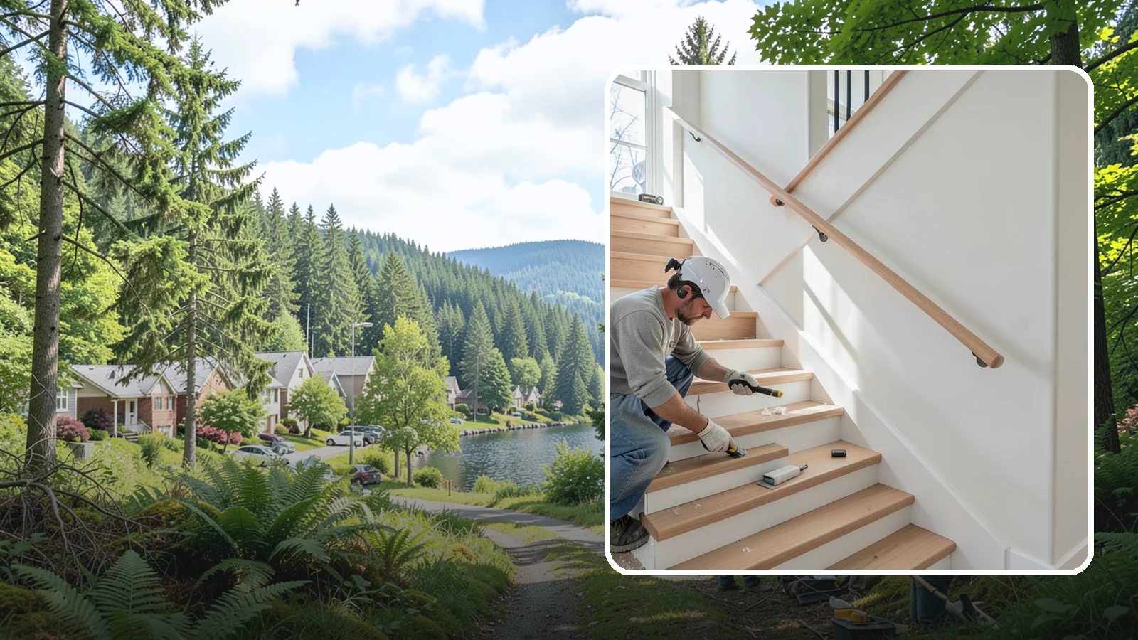 Stair Trim Installation in Lake Forest Park, King County, WA - Detailed stair trim installation that finishes treads, risers, skirtboards, and stringers with clean precision.