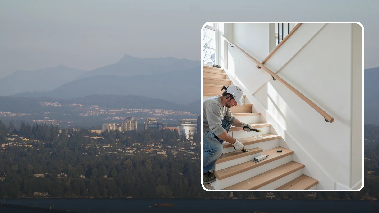 Stair Trim Installation in Medina, King County, WA - Detailed stair trim installation that finishes treads, risers, skirtboards, and stringers with clean precision.
