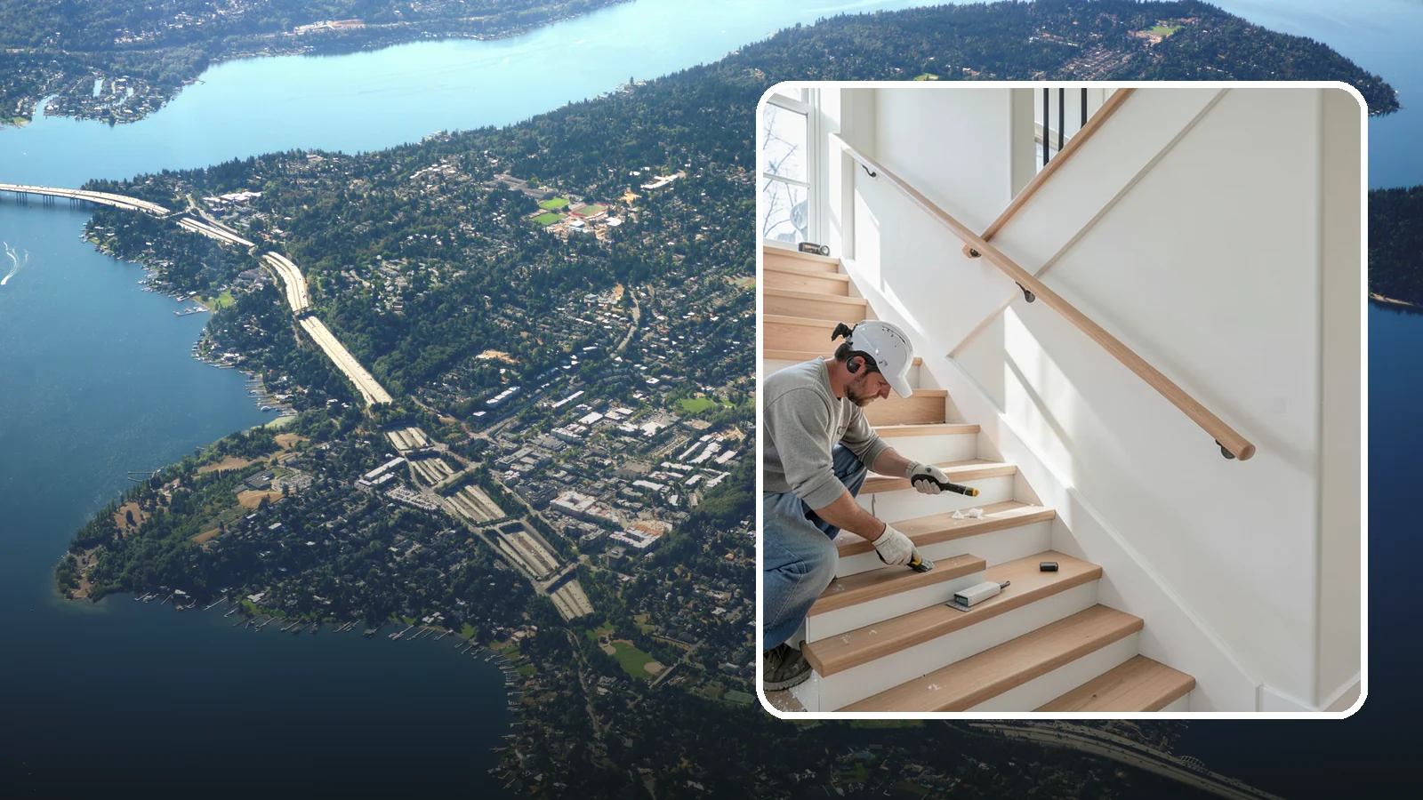 Stair Trim Installation in Mercer Island, King County, WA - Detailed stair trim installation that finishes treads, risers, skirtboards, and stringers with clean precision.