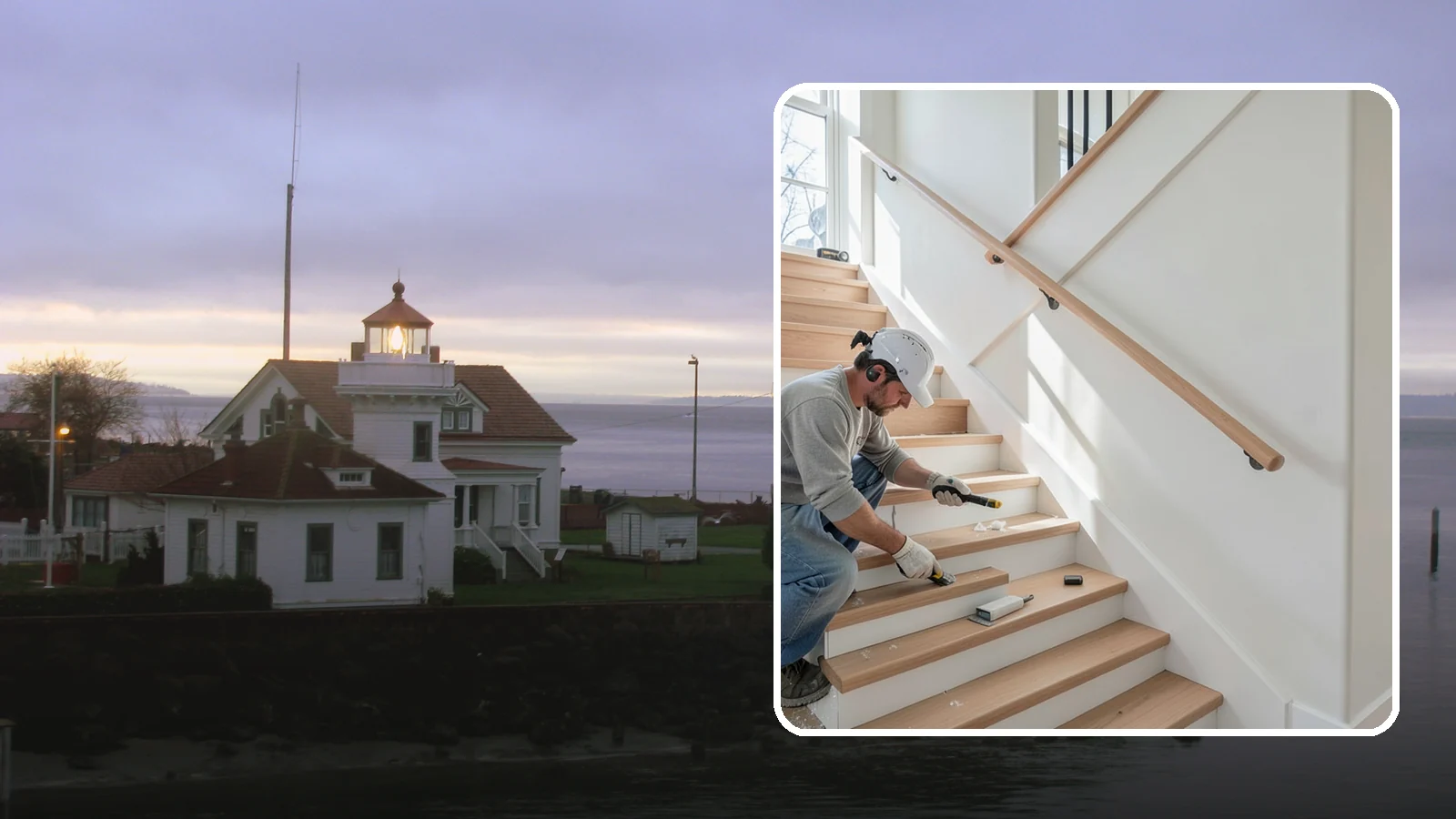 Stair Trim Installation in Mukilteo, Snohomish County, WA - Detailed stair trim installation that finishes treads, risers, skirtboards, and stringers with clean precision.