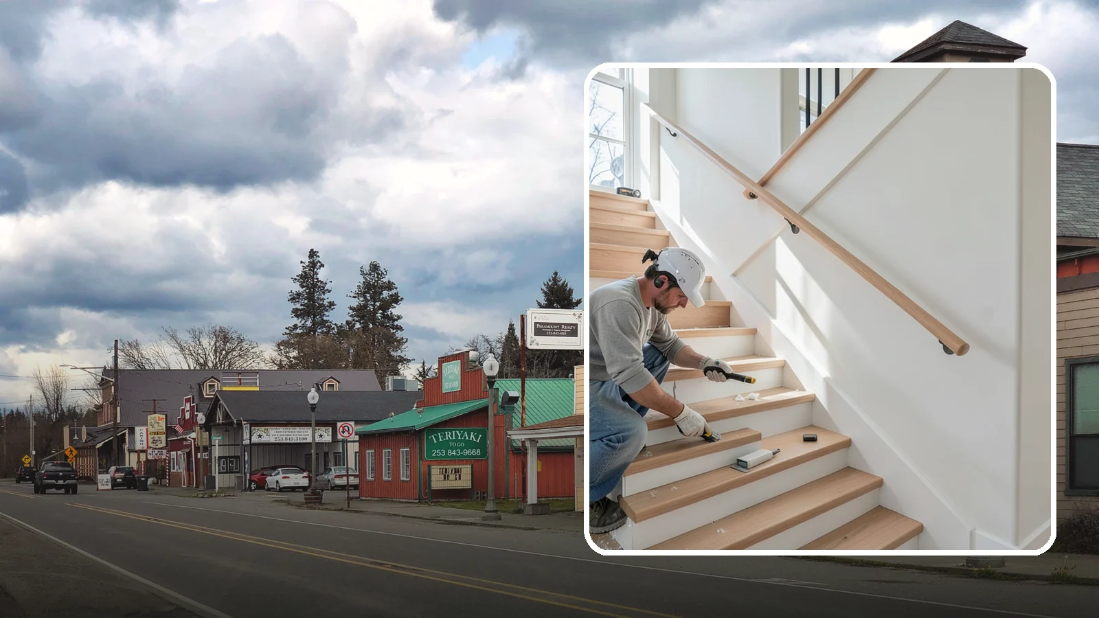 Stair Trim Installation in Roy, Pierce County, WA - Detailed stair trim installation that finishes treads, risers, skirtboards, and stringers with clean precision.