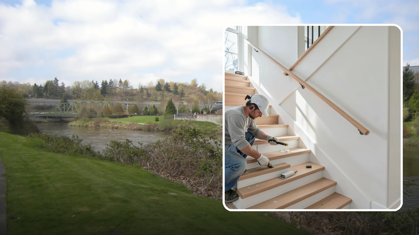 Stair Trim Installation in Tukwila, King County, WA - Detailed stair trim installation that finishes treads, risers, skirtboards, and stringers with clean precision.