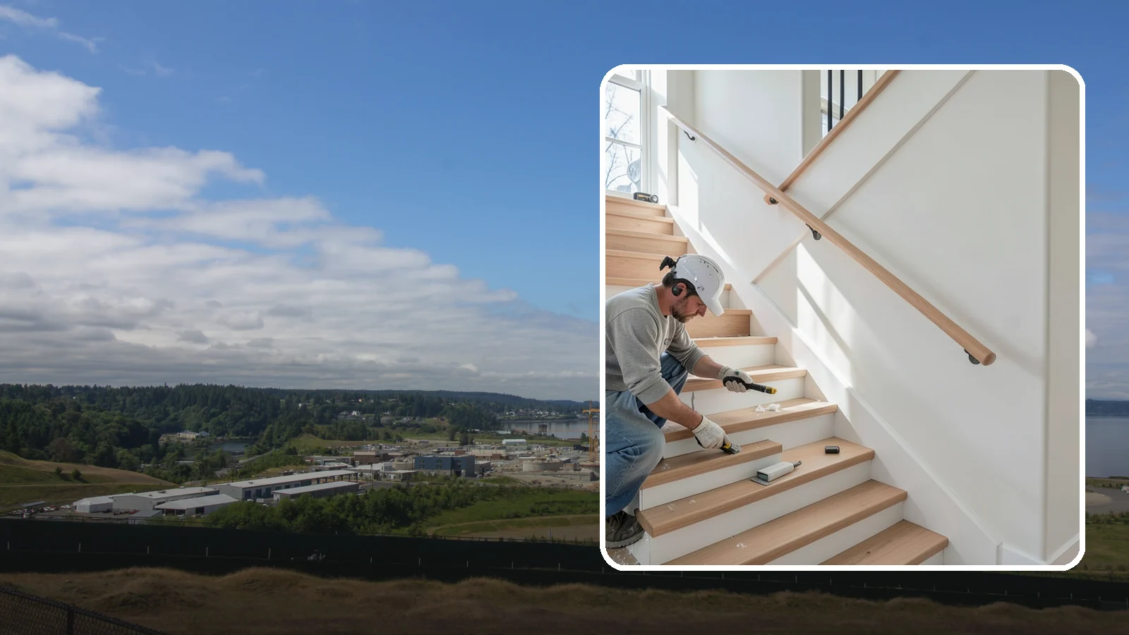 Stair Trim Installation in University Place, Pierce County, WA - Detailed stair trim installation that finishes treads, risers, skirtboards, and stringers with clean precision.