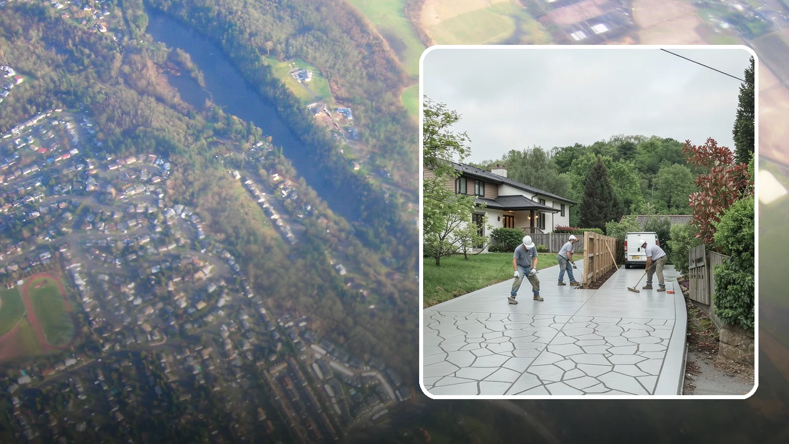 Stamped Concrete Driveway in Algona, King County, WA - Pouring and stamping a concrete driveway with patterns and color that mimic stone, brick, or slate.