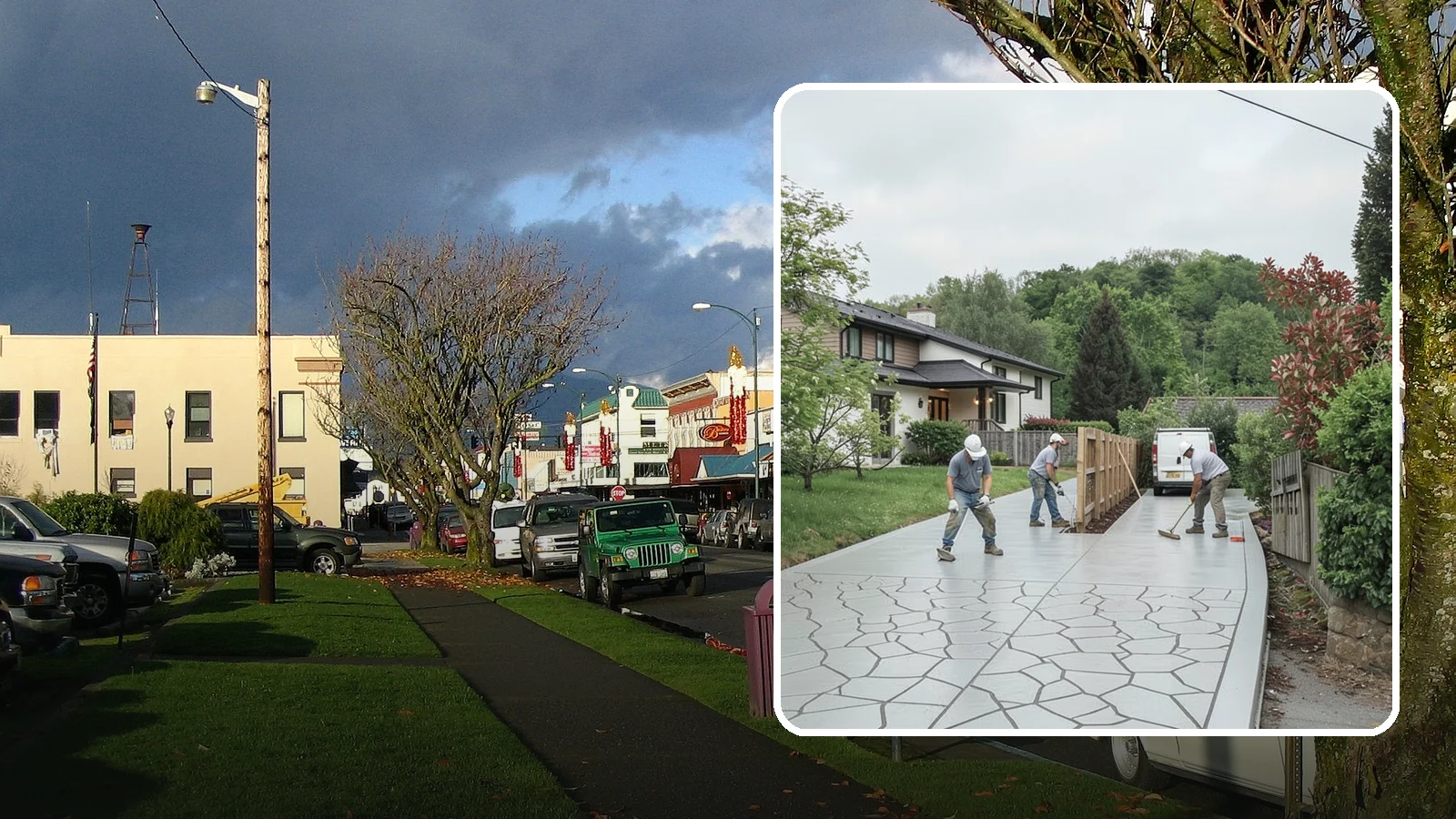 Stamped Concrete Driveway in Arlington, Snohomish County, WA - Pouring and stamping a concrete driveway with patterns and color that mimic stone, brick, or slate.