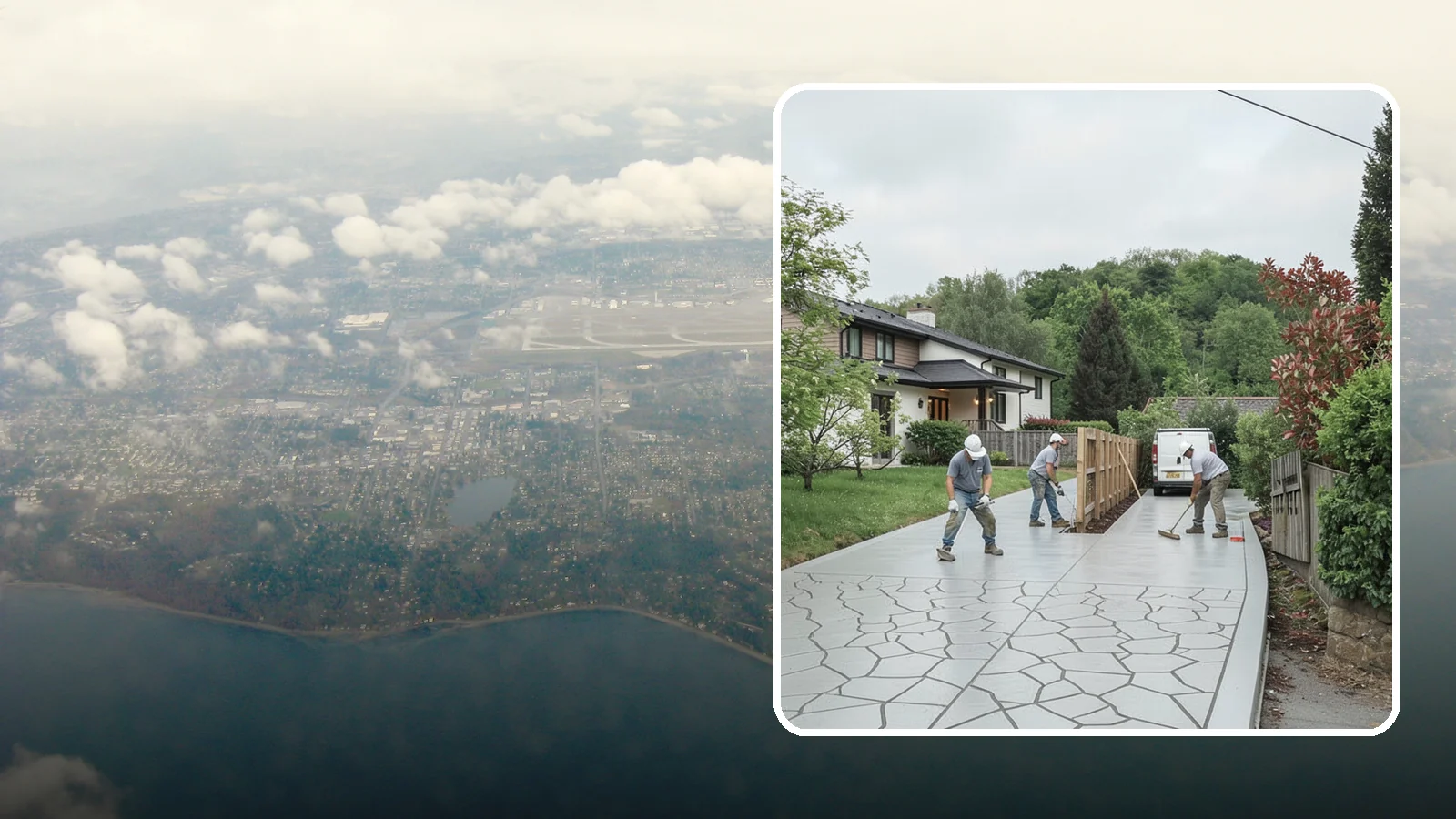 Stamped Concrete Driveway in Burien, King County, WA - Pouring and stamping a concrete driveway with patterns and color that mimic stone, brick, or slate.