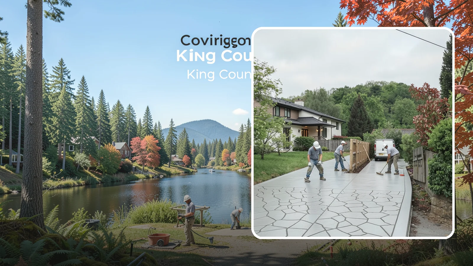 Stamped Concrete Driveway in Covington, King County, WA - Pouring and stamping a concrete driveway with patterns and color that mimic stone, brick, or slate.