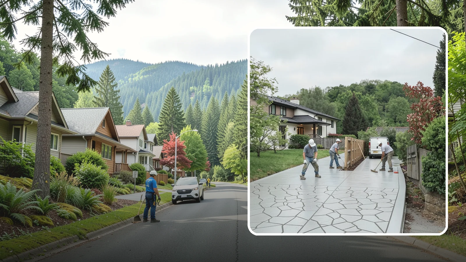 Stamped Concrete Driveway in Darrington, Snohomish County, WA - Pouring and stamping a concrete driveway with patterns and color that mimic stone, brick, or slate.