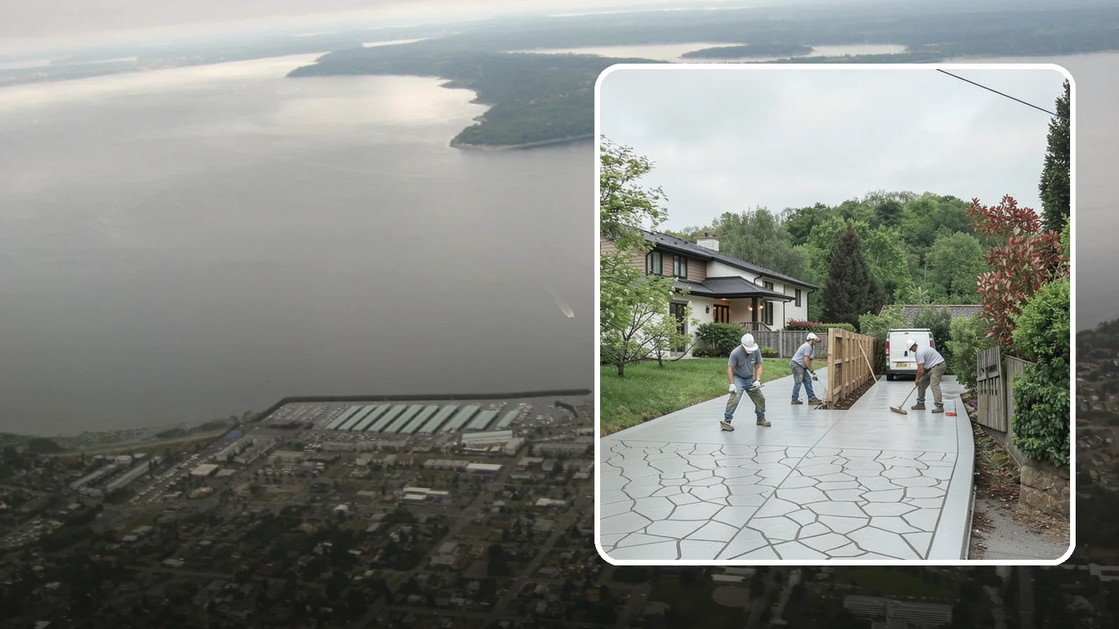 Stamped Concrete Driveway in Des Moines, King County, WA - Pouring and stamping a concrete driveway with patterns and color that mimic stone, brick, or slate.