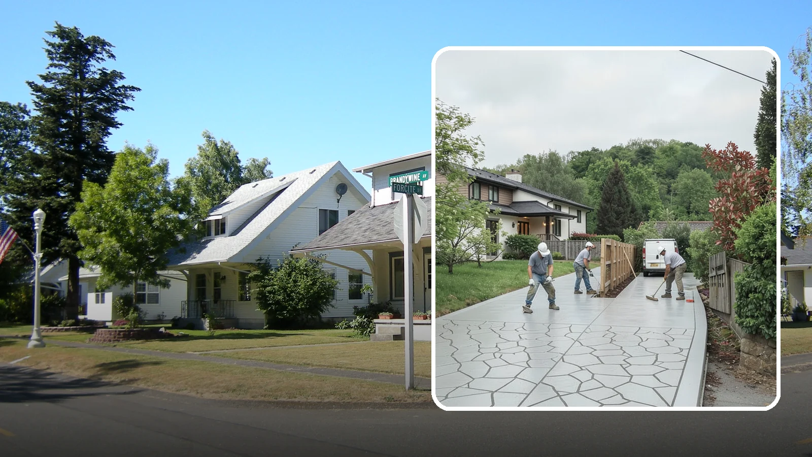 Stamped Concrete Driveway in DuPont, Pierce County, WA - Pouring and stamping a concrete driveway with patterns and color that mimic stone, brick, or slate.
