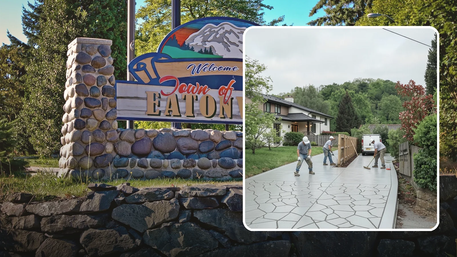 Stamped Concrete Driveway in Eatonville, Pierce County, WA - Pouring and stamping a concrete driveway with patterns and color that mimic stone, brick, or slate.