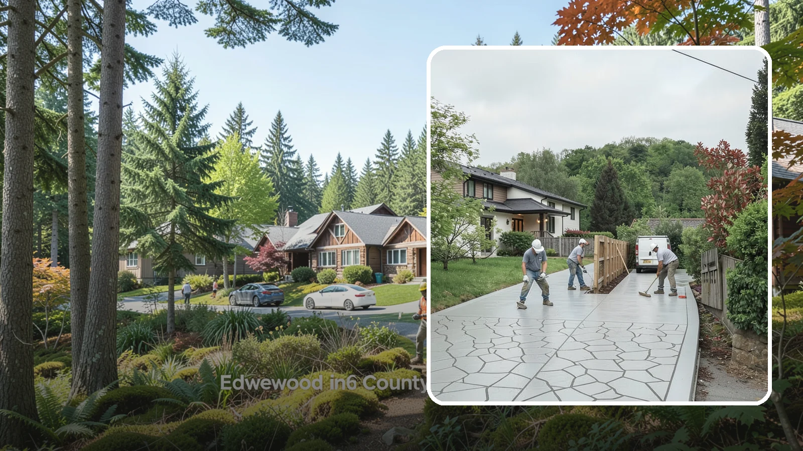 Stamped Concrete Driveway in Edgewood, Pierce County, WA - Pouring and stamping a concrete driveway with patterns and color that mimic stone, brick, or slate.