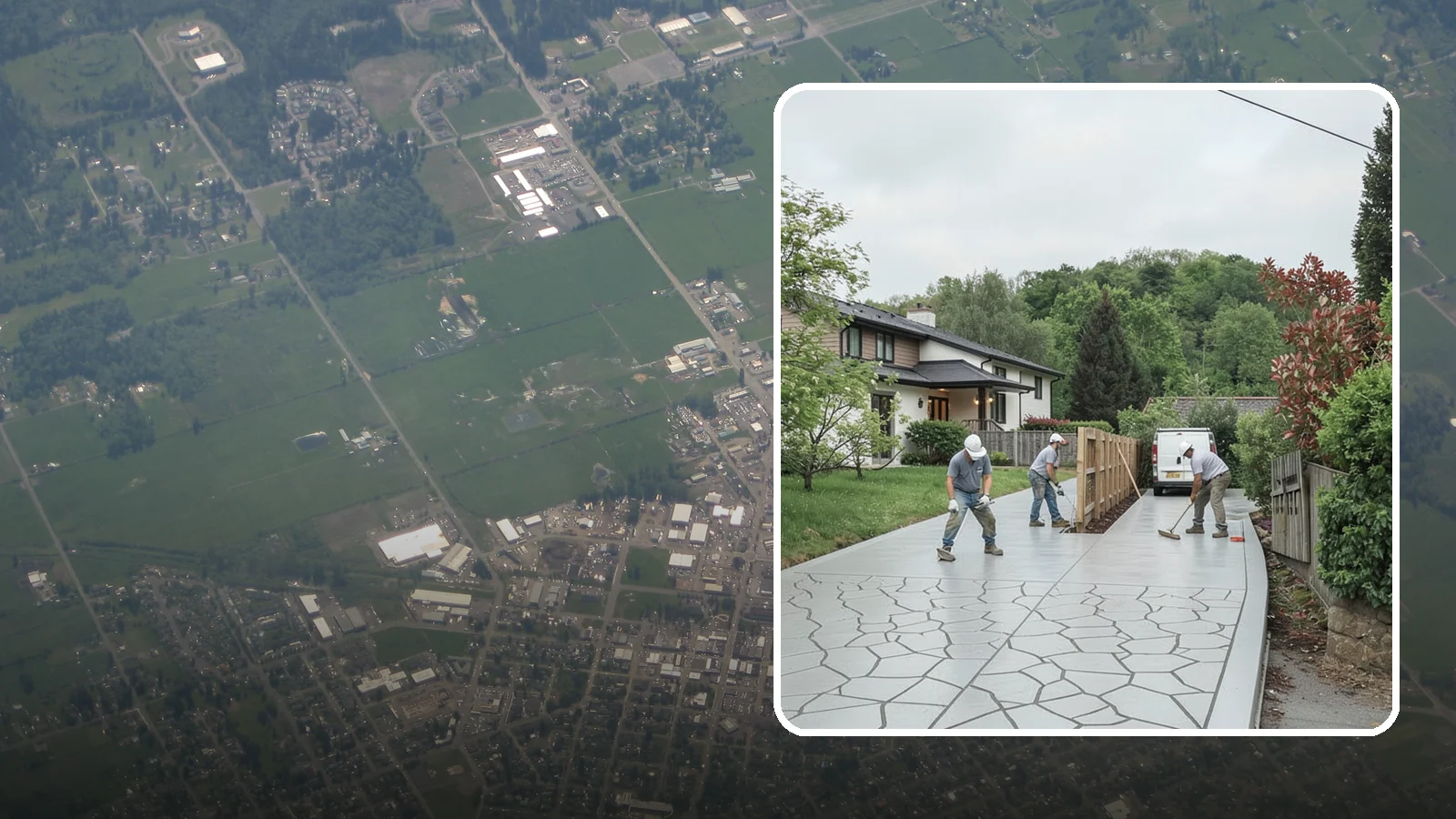 Stamped Concrete Driveway in Enumclaw, King County, WA - Pouring and stamping a concrete driveway with patterns and color that mimic stone, brick, or slate.