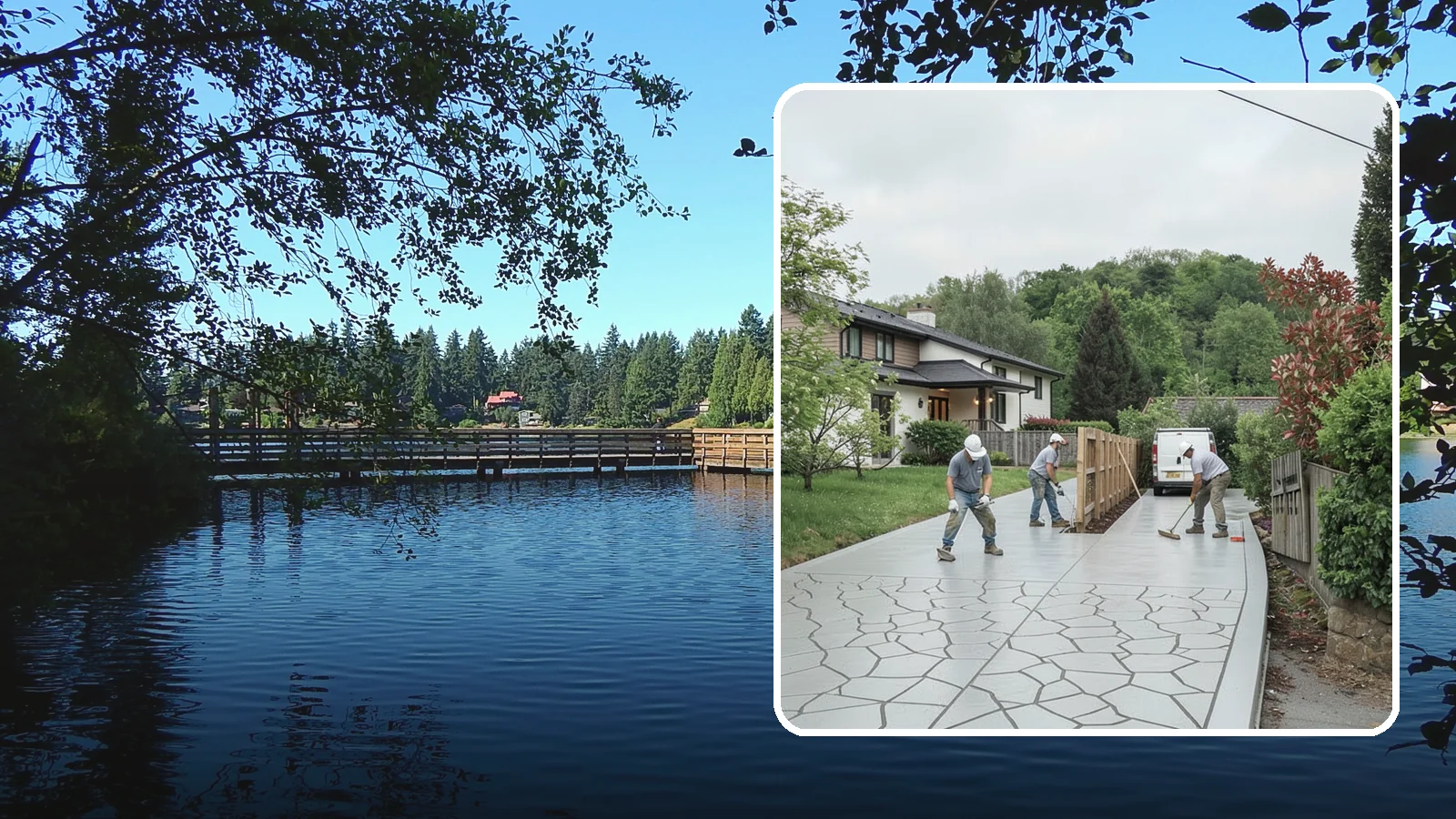 Stamped Concrete Driveway in Federal Way, King County, WA - Pouring and stamping a concrete driveway with patterns and color that mimic stone, brick, or slate.