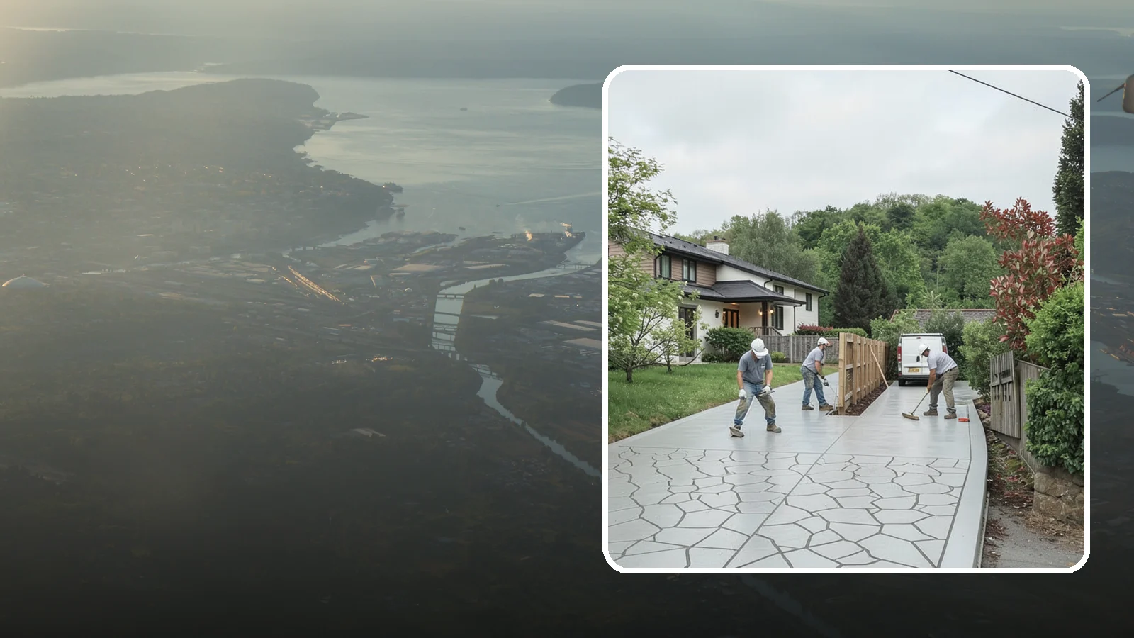 Stamped Concrete Driveway in Fife, Pierce County, WA - Pouring and stamping a concrete driveway with patterns and color that mimic stone, brick, or slate.