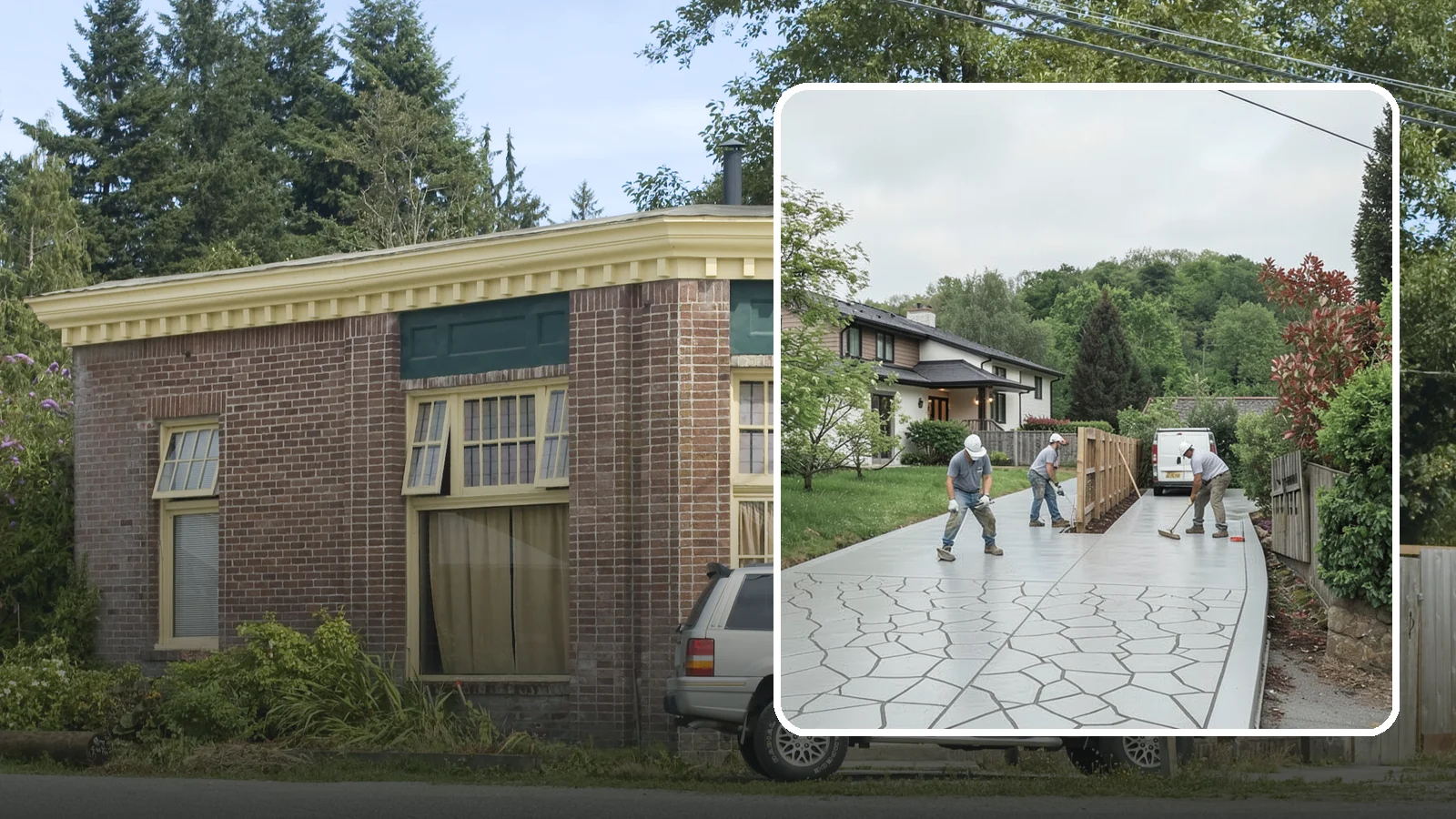 Stamped Concrete Driveway in Hamilton, Skagit County, WA - Pouring and stamping a concrete driveway with patterns and color that mimic stone, brick, or slate.