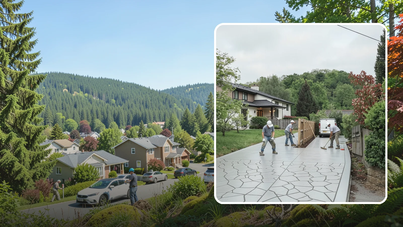 Stamped Concrete Driveway in Index, Snohomish County, WA - Pouring and stamping a concrete driveway with patterns and color that mimic stone, brick, or slate.