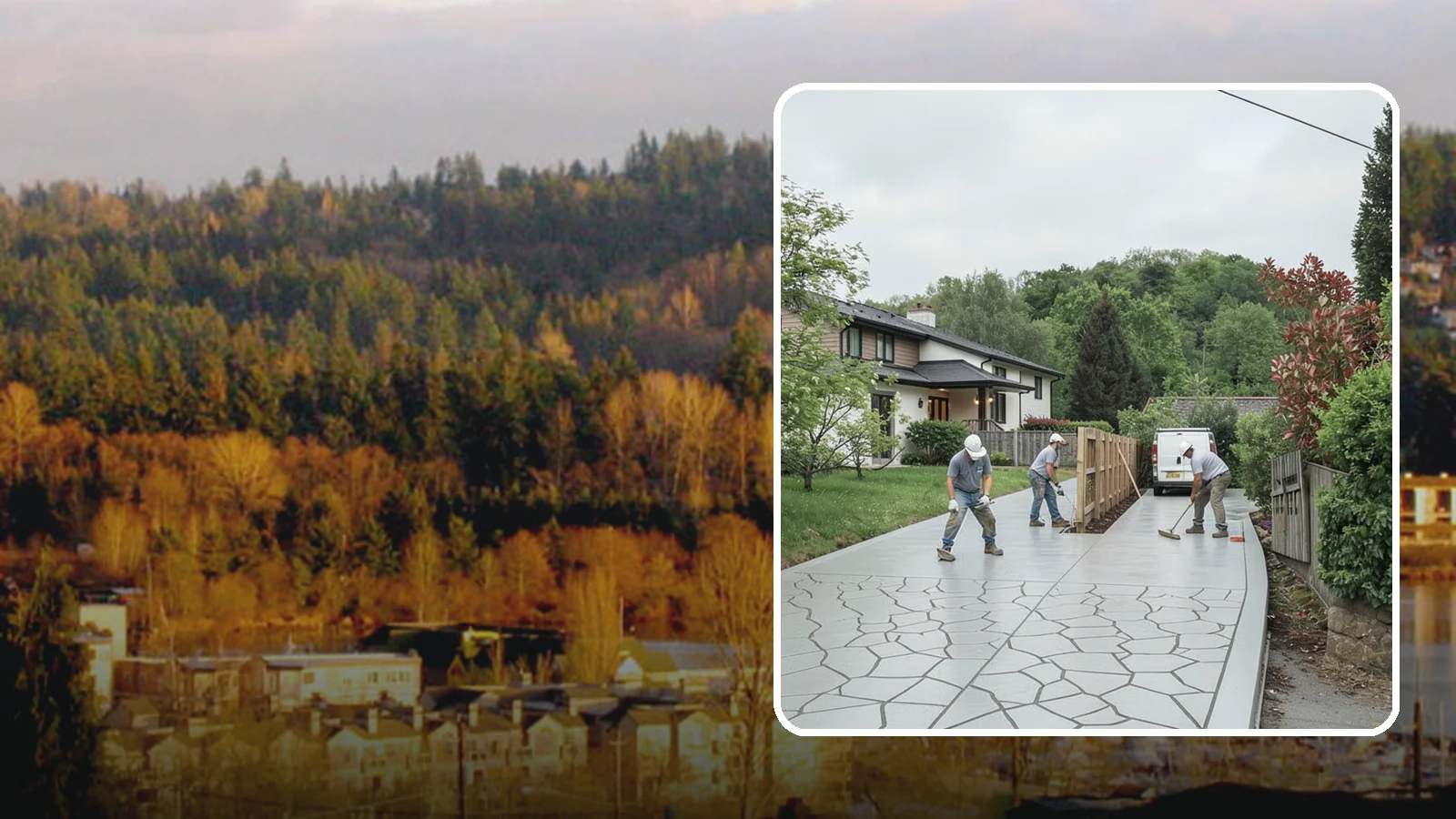 Stamped Concrete Driveway in Kenmore, King County, WA - Pouring and stamping a concrete driveway with patterns and color that mimic stone, brick, or slate.