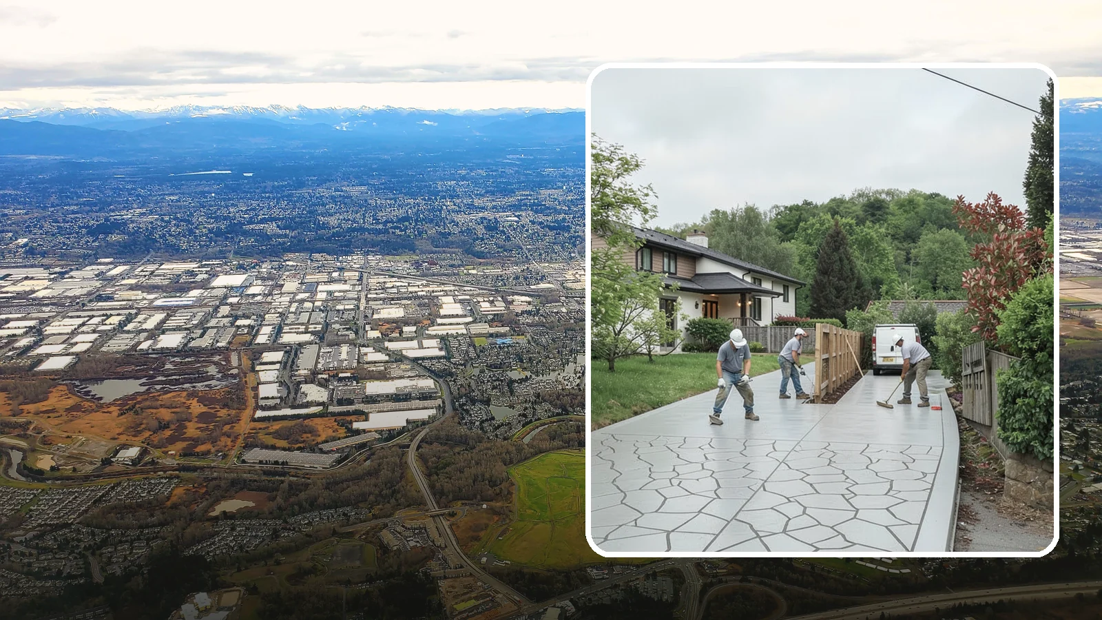 Stamped Concrete Driveway in Kent, King County, WA - Pouring and stamping a concrete driveway with patterns and color that mimic stone, brick, or slate.