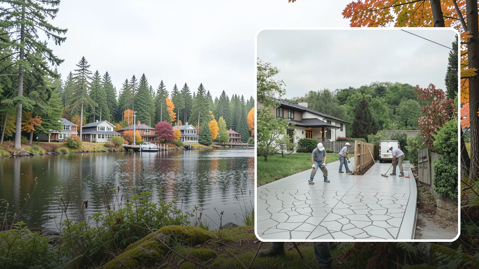 Stamped Concrete Driveway in La Conner, Skagit County, WA - Pouring and stamping a concrete driveway with patterns and color that mimic stone, brick, or slate.