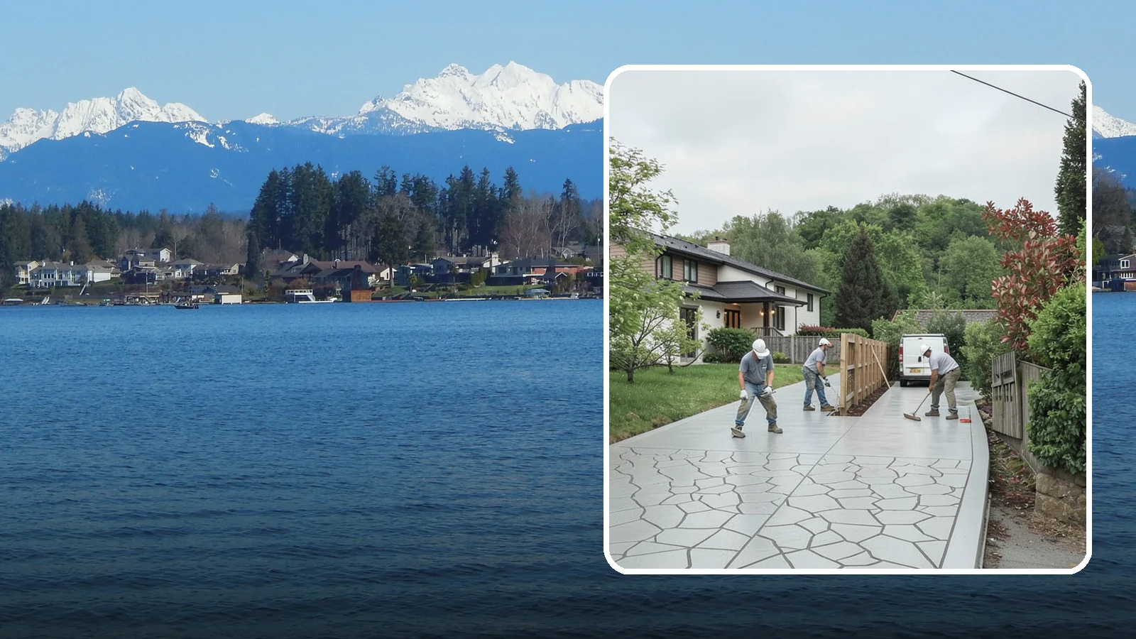 Stamped Concrete Driveway in Lake Stevens, Snohomish County, WA - Pouring and stamping a concrete driveway with patterns and color that mimic stone, brick, or slate.