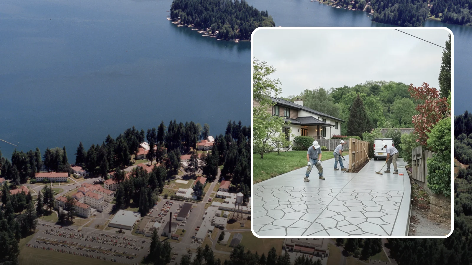 Stamped Concrete Driveway in Lakewood, Pierce County, WA - Pouring and stamping a concrete driveway with patterns and color that mimic stone, brick, or slate.
