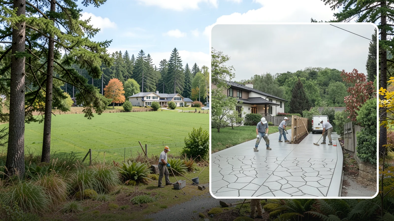 Stamped Concrete Driveway in Lyman, Skagit County, WA - Pouring and stamping a concrete driveway with patterns and color that mimic stone, brick, or slate.
