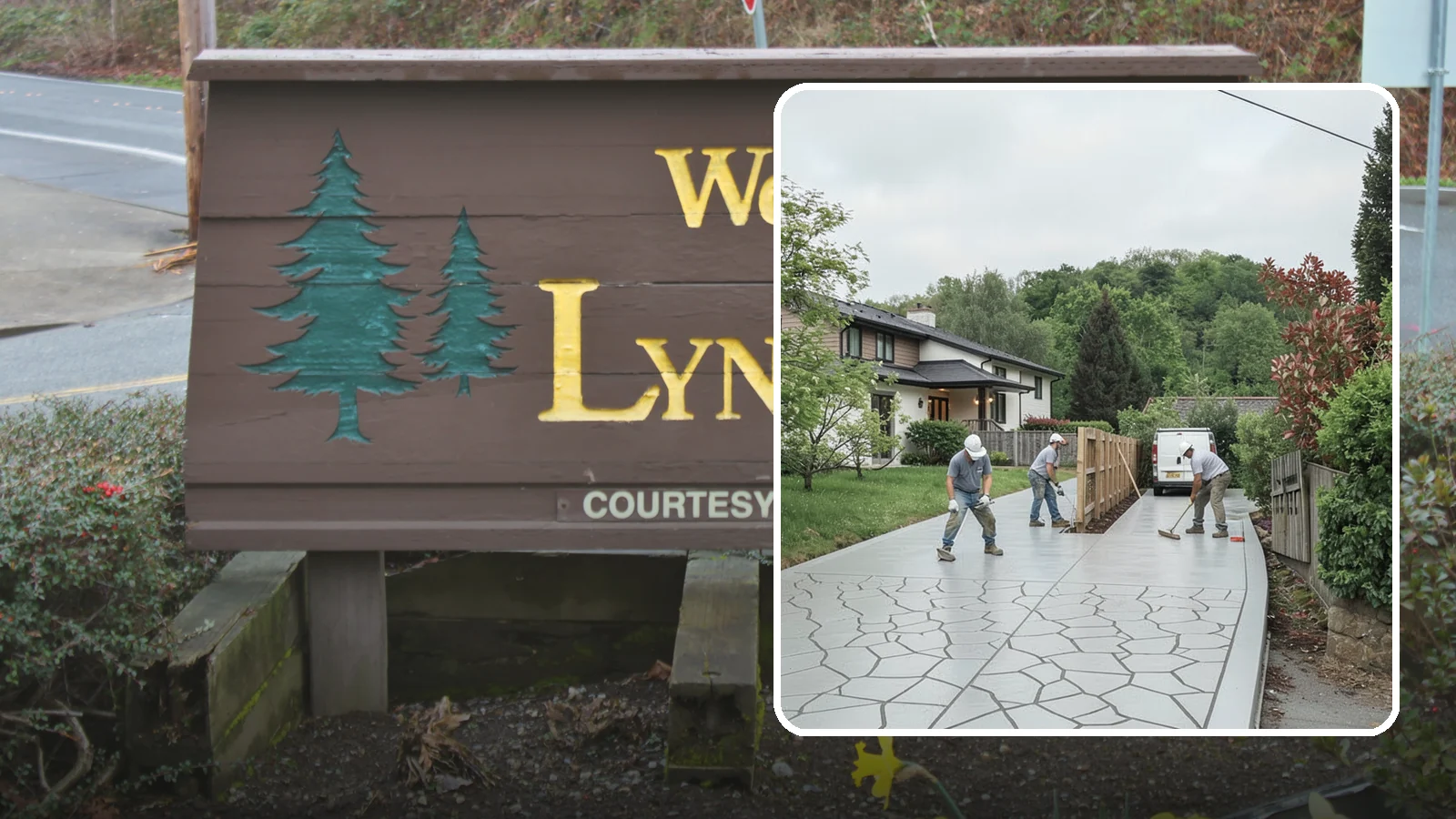Stamped Concrete Driveway in Lynnwood, Snohomish County, WA - Pouring and stamping a concrete driveway with patterns and color that mimic stone, brick, or slate.