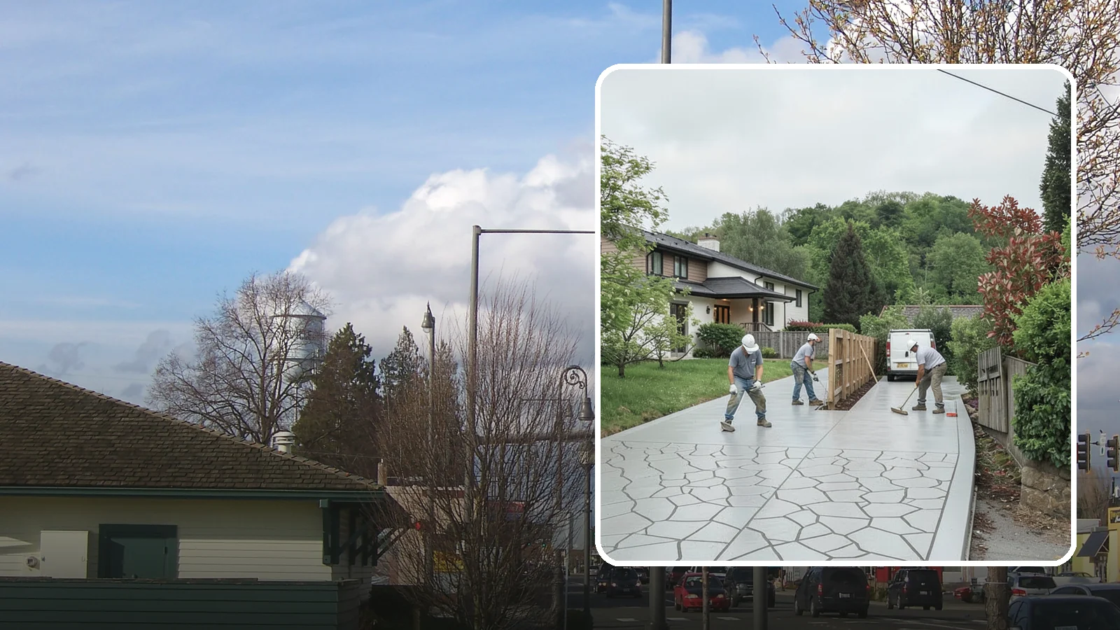 Stamped Concrete Driveway in Marysville, Snohomish County, WA - Pouring and stamping a concrete driveway with patterns and color that mimic stone, brick, or slate.