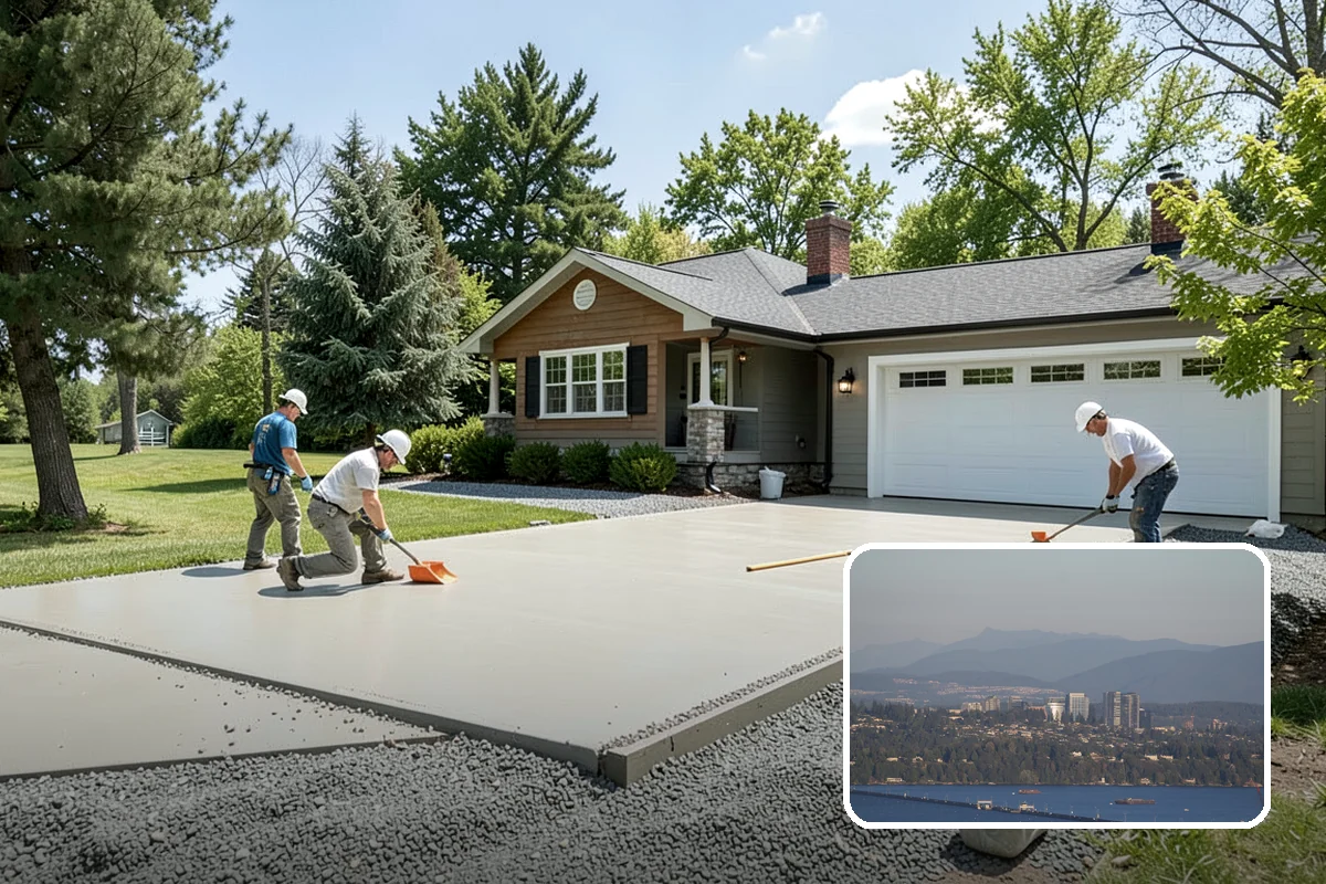 Stamped Concrete Driveway in Medina, King County, WA - High-end look of stone or brick in one surface
