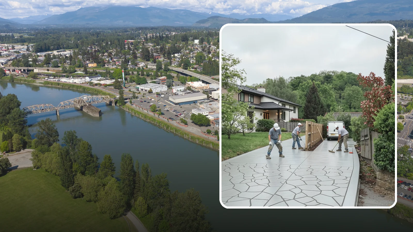 Stamped Concrete Driveway in Mount Vernon, Skagit County, WA - Pouring and stamping a concrete driveway with patterns and color that mimic stone, brick, or slate.