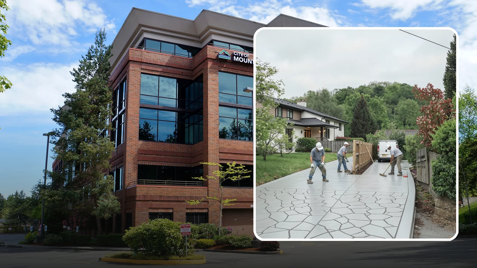 Stamped Concrete Driveway in Mountlake Terrace, Snohomish County, WA - Pouring and stamping a concrete driveway with patterns and color that mimic stone, brick, or slate.