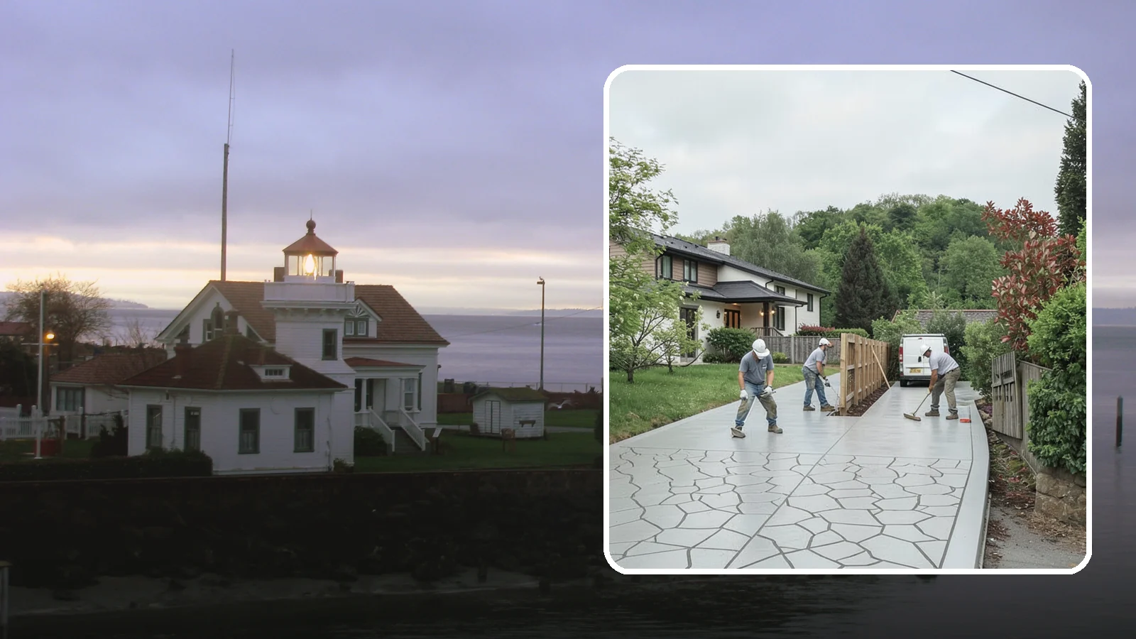 Stamped Concrete Driveway in Mukilteo, Snohomish County, WA - Pouring and stamping a concrete driveway with patterns and color that mimic stone, brick, or slate.