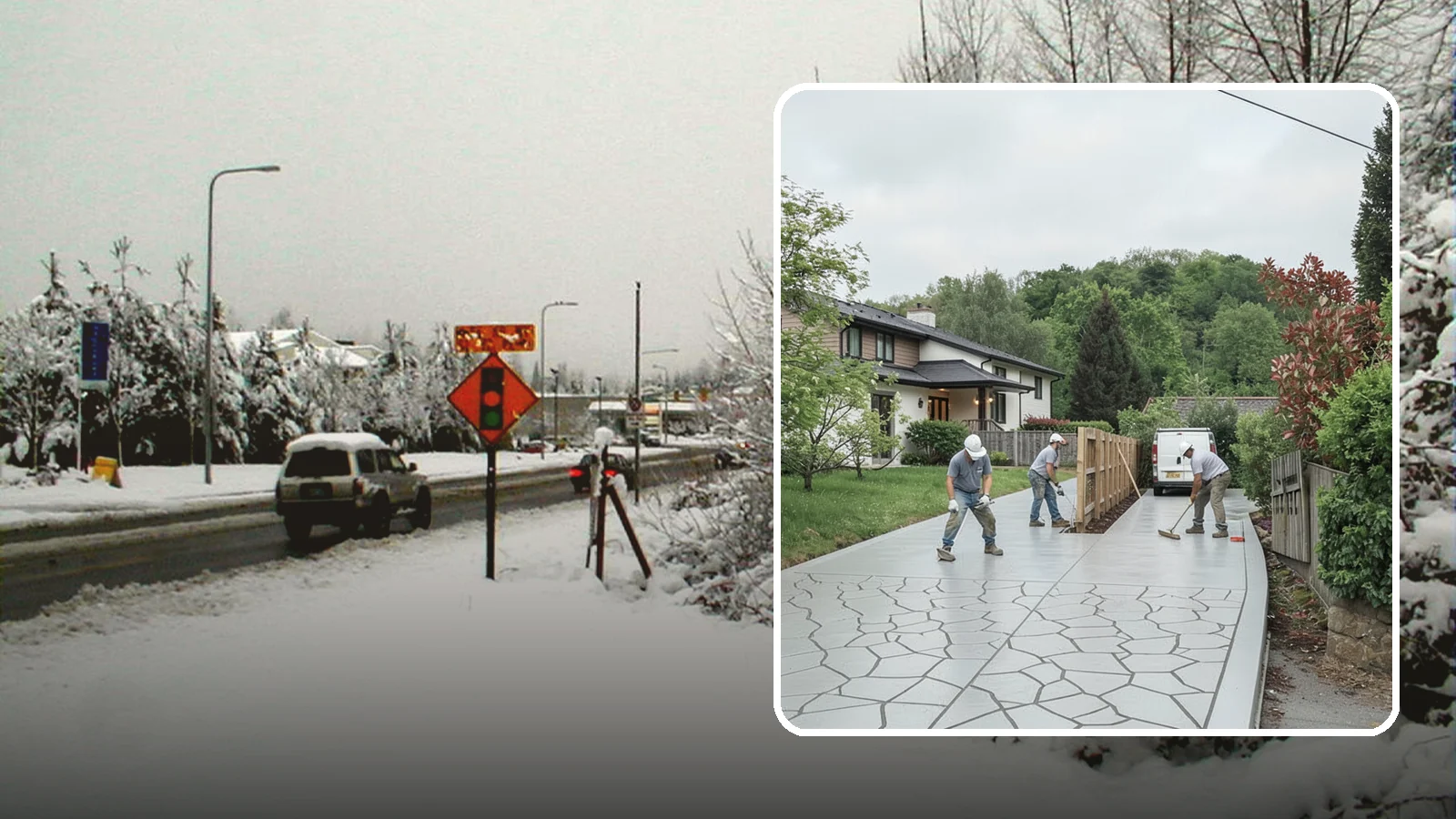 Stamped Concrete Driveway in Newcastle, King County, WA - Pouring and stamping a concrete driveway with patterns and color that mimic stone, brick, or slate.