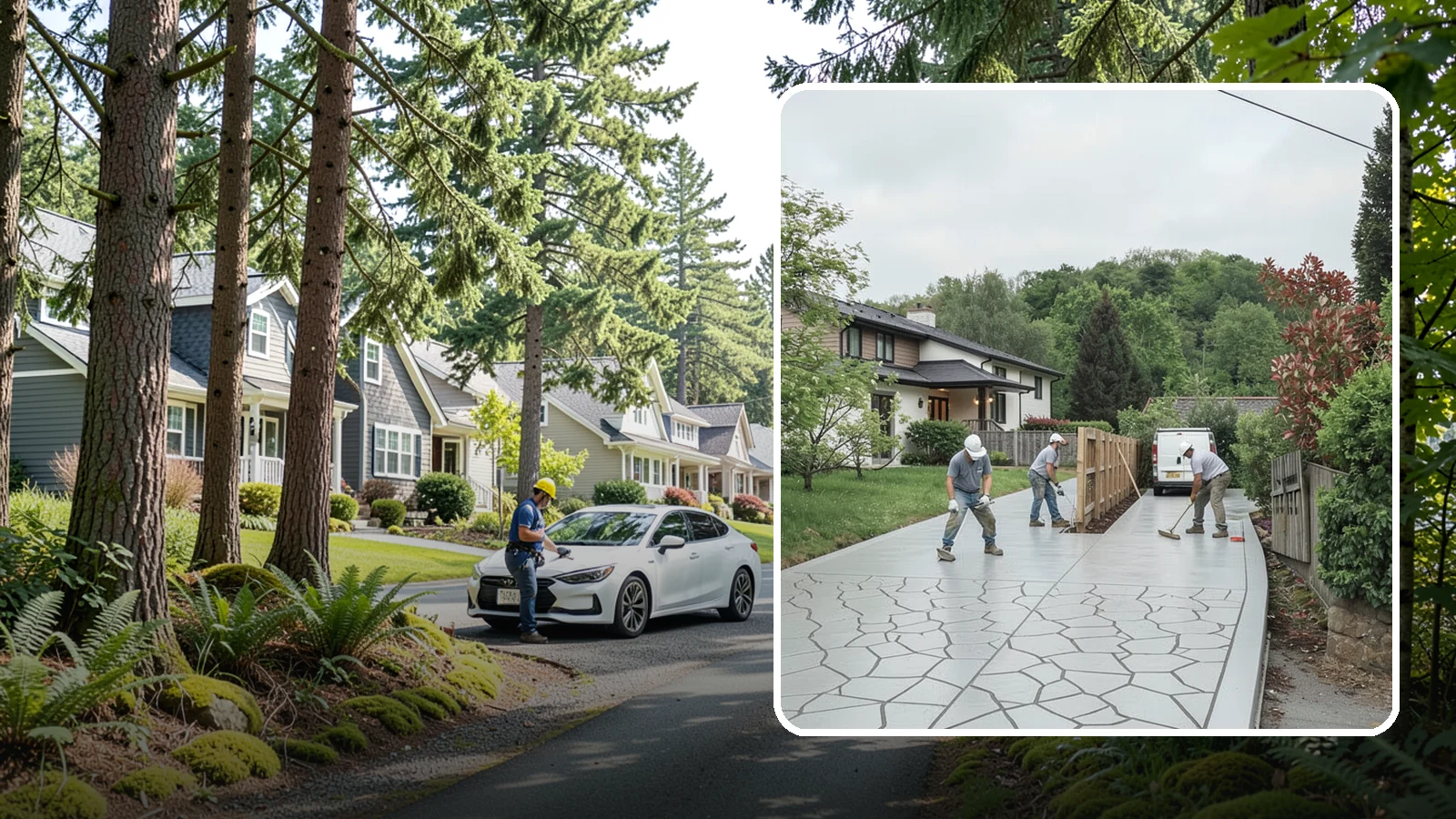Stamped Concrete Driveway in Normandy Park, King County, WA - Pouring and stamping a concrete driveway with patterns and color that mimic stone, brick, or slate.
