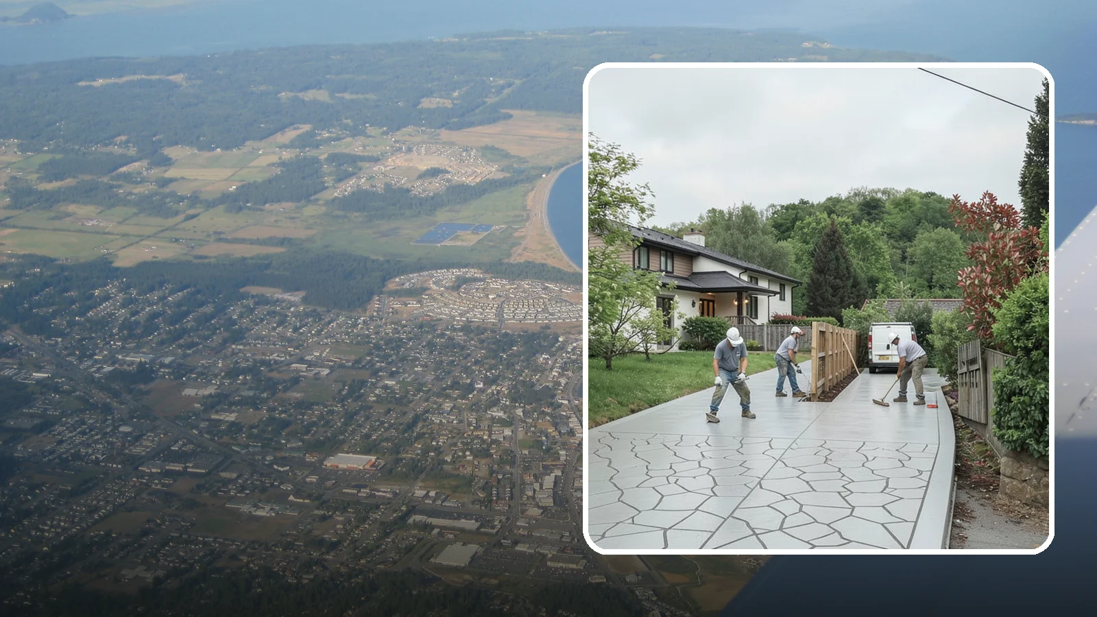 Stamped Concrete Driveway in Oak Harbor, Island County, WA - Pouring and stamping a concrete driveway with patterns and color that mimic stone, brick, or slate.