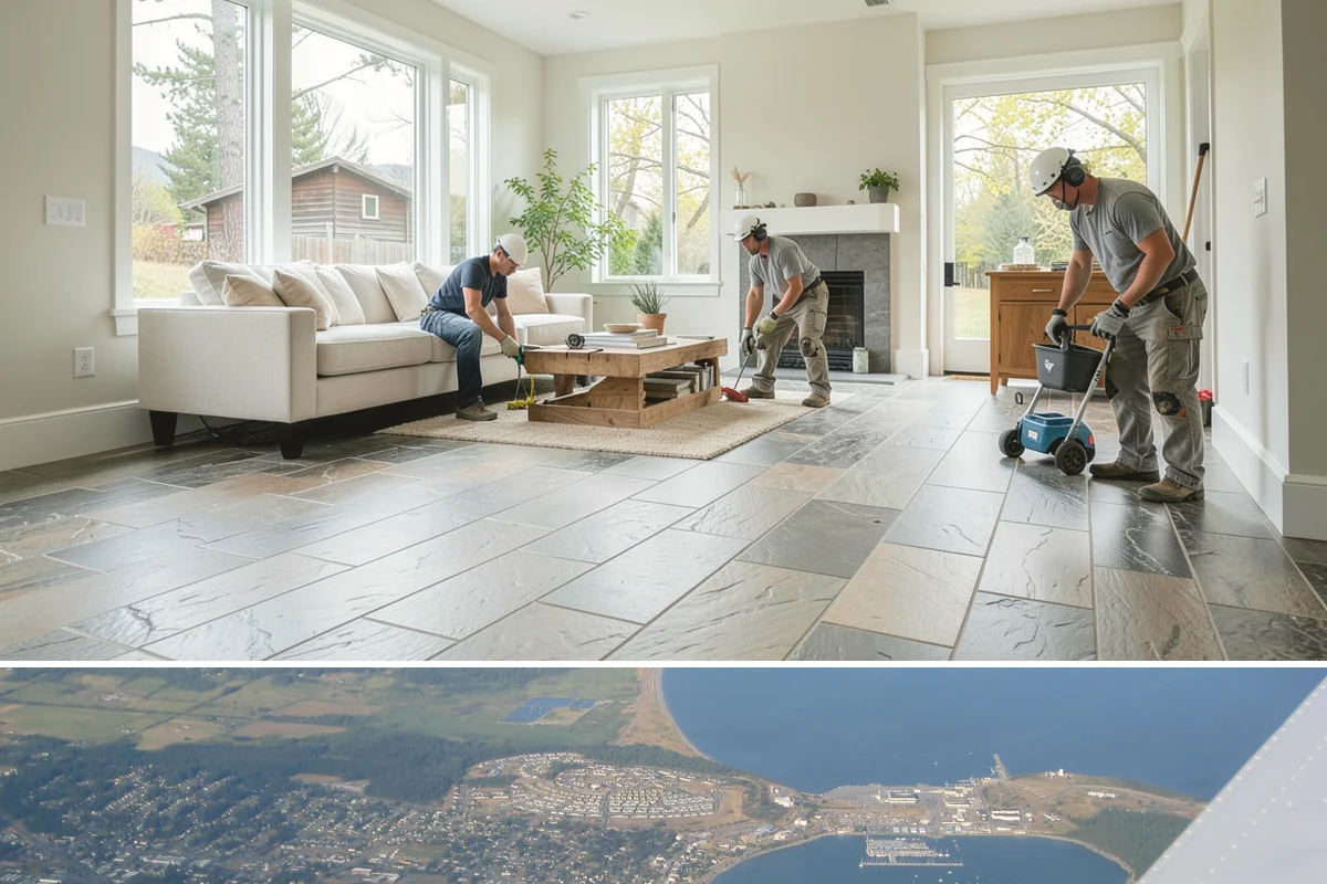 Stamped Concrete Driveway in Oak Harbor, Island County, WA - Warm, dry weather from late spring through summer gives the best conditions for pouring, stamping, and curing.