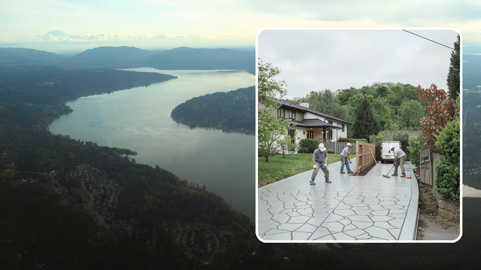 Stamped Concrete Driveway in Sammamish, King County, WA - Pouring and stamping a concrete driveway with patterns and color that mimic stone, brick, or slate.