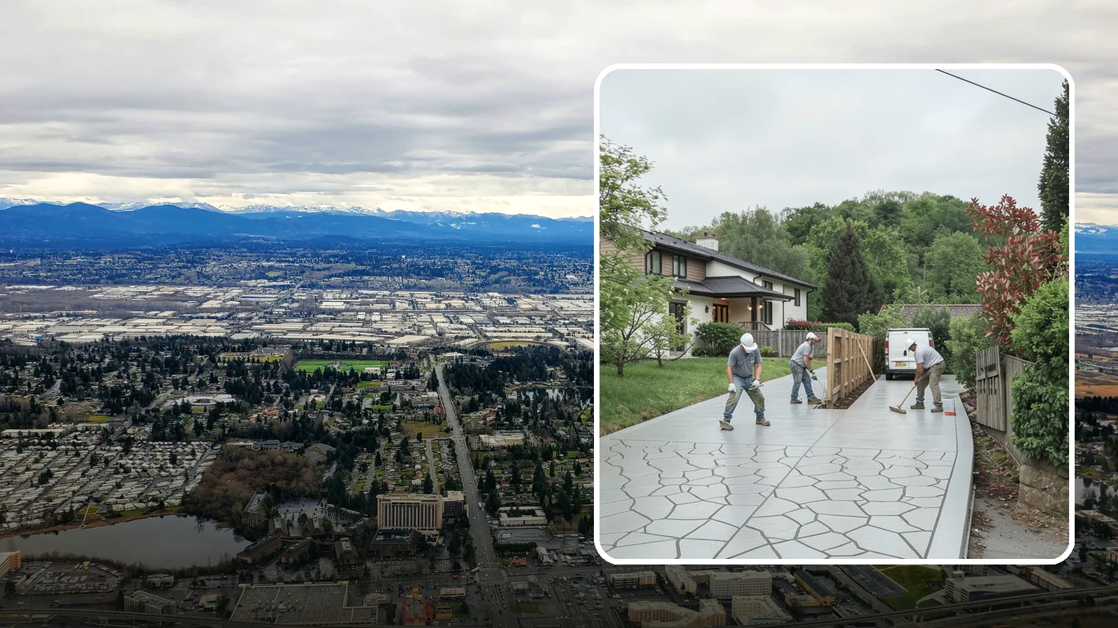 Stamped Concrete Driveway in SeaTac, King County, WA - Pouring and stamping a concrete driveway with patterns and color that mimic stone, brick, or slate.