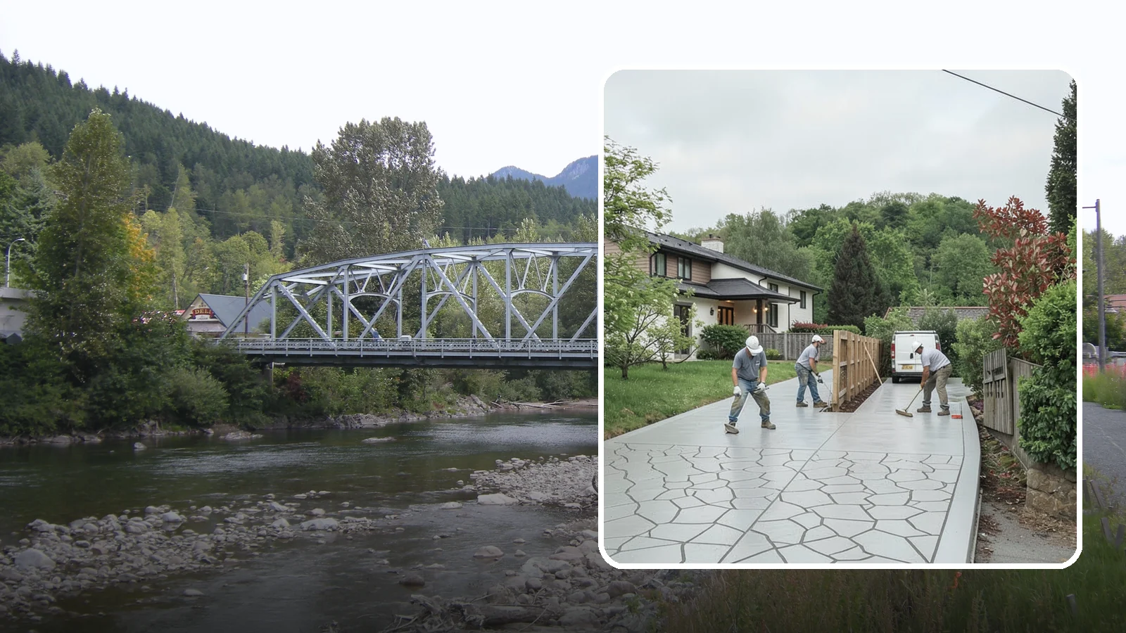 Stamped Concrete Driveway in Skykomish, King County, WA - Pouring and stamping a concrete driveway with patterns and color that mimic stone, brick, or slate.