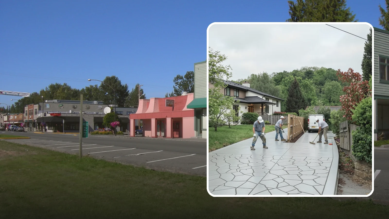 Stamped Concrete Driveway in Snoqualmie, King County, WA - Pouring and stamping a concrete driveway with patterns and color that mimic stone, brick, or slate.