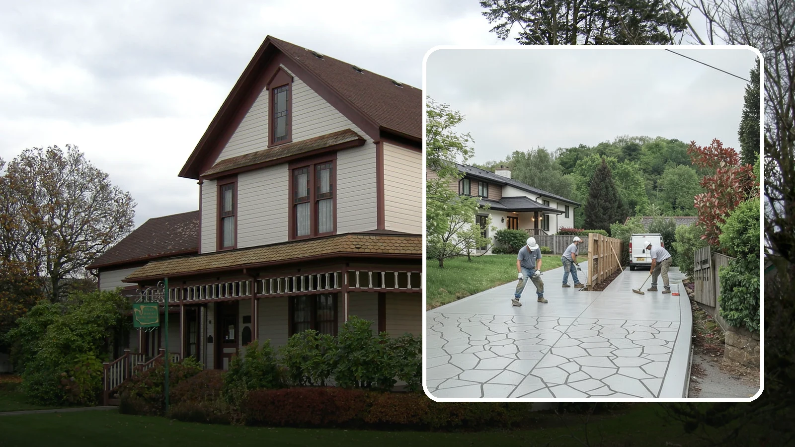 Stamped Concrete Driveway in Sumner, Pierce County, WA - Pouring and stamping a concrete driveway with patterns and color that mimic stone, brick, or slate.