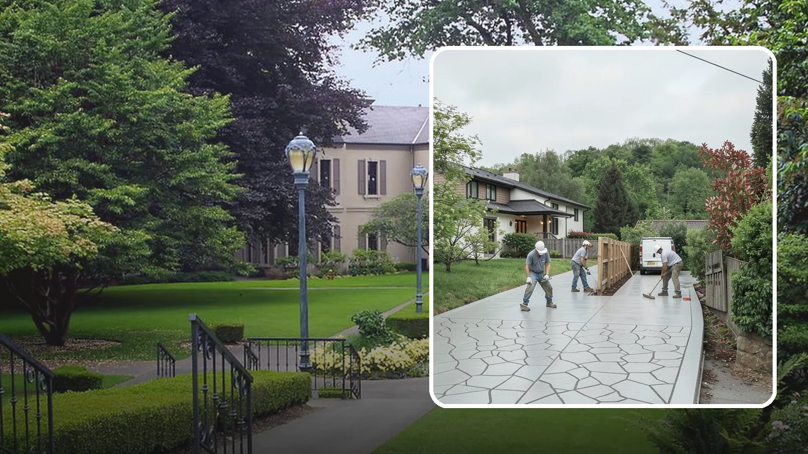 Stamped Concrete Driveway in Woodinville, King County, WA - Pouring and stamping a concrete driveway with patterns and color that mimic stone, brick, or slate.
