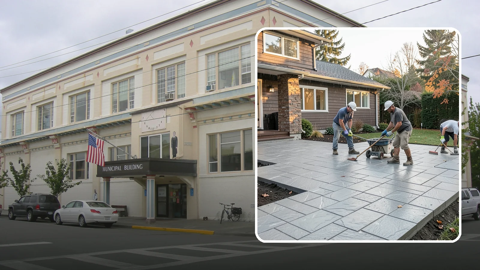 Stamped Concrete Installation in Anacortes, Skagit County, WA - Decorative stamped concrete that mimics stone, brick, or slate while standing up to Northwest weather.