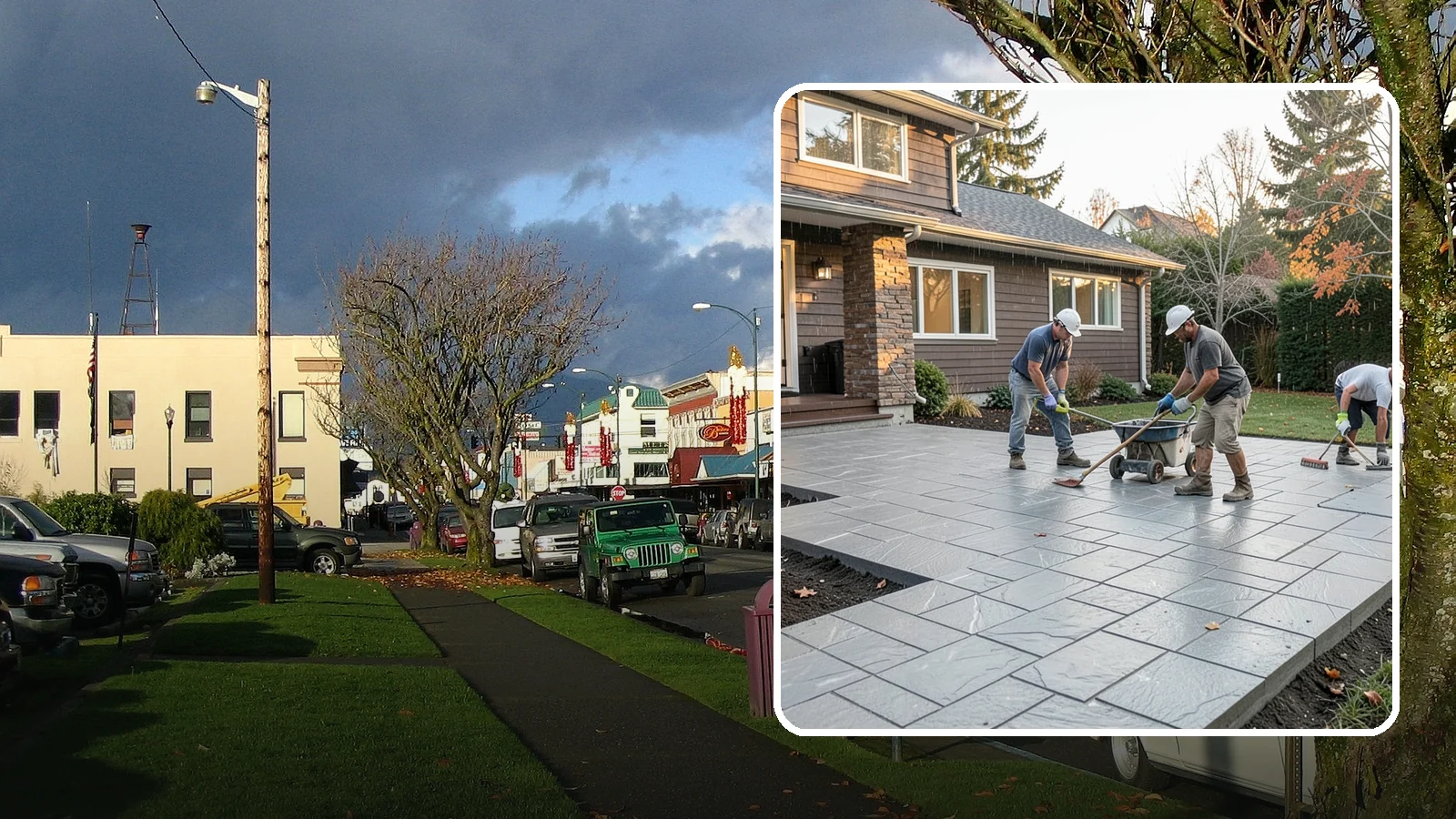 Stamped Concrete Installation in Arlington, Snohomish County, WA - Decorative stamped concrete that mimics stone, brick, or slate while standing up to Northwest weather.