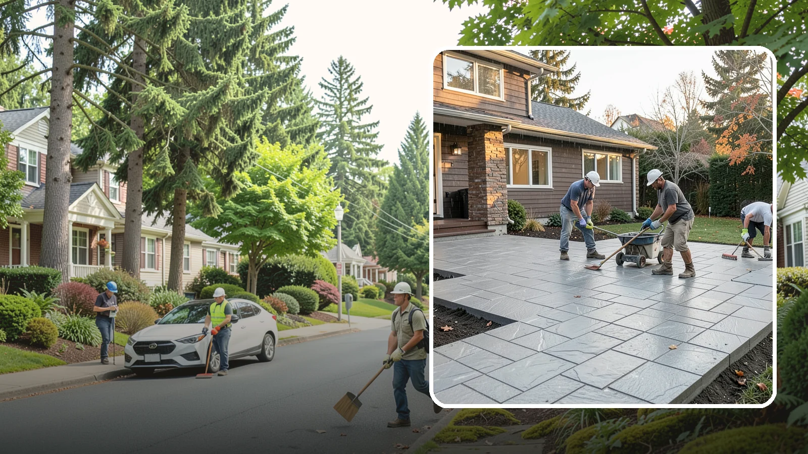 Stamped Concrete Installation in Beaux Arts Village, King County, WA - Decorative stamped concrete that mimics stone, brick, or slate while standing up to Northwest weather.
