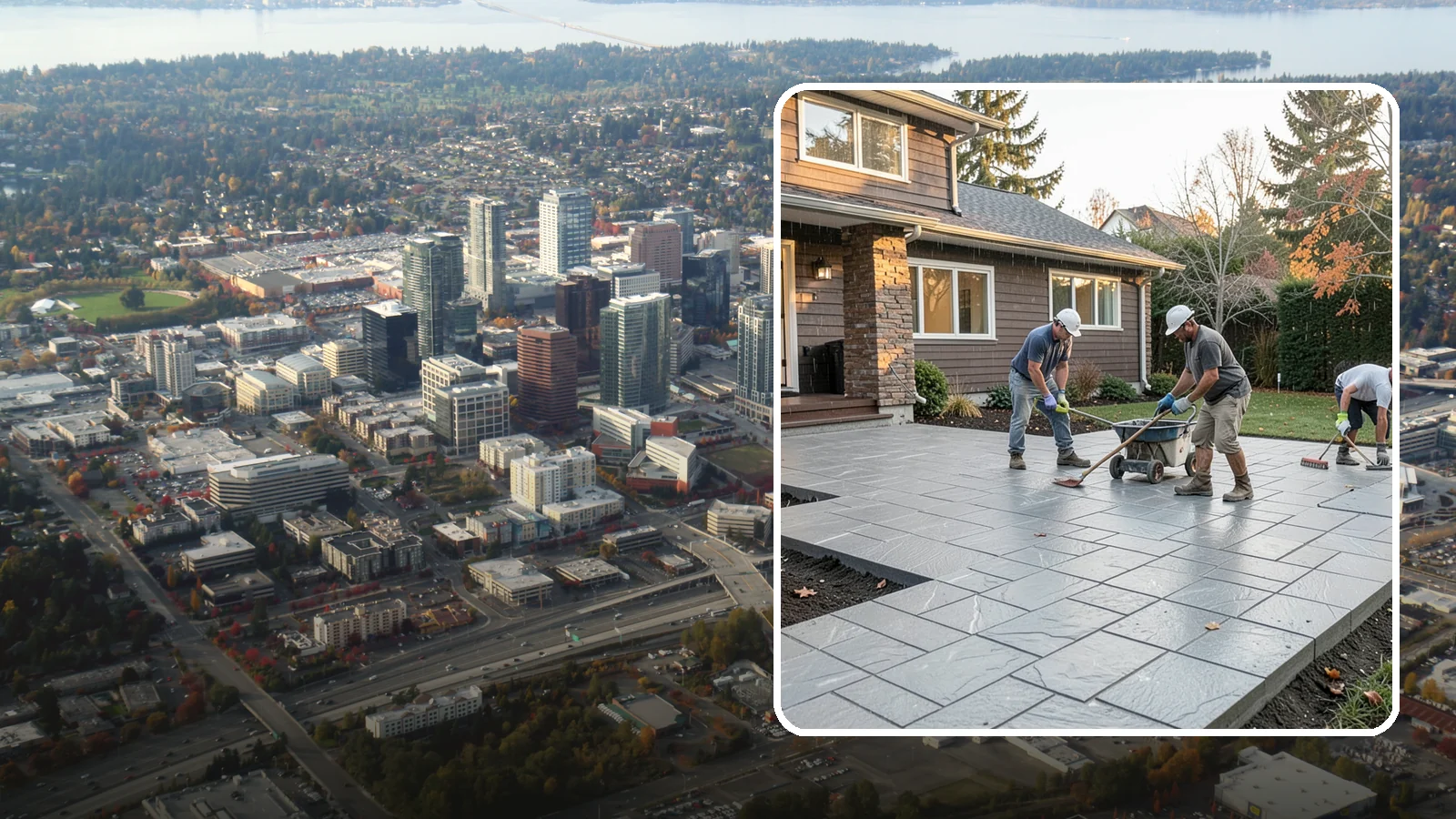 Stamped Concrete Installation in Bellevue, King County, WA - Decorative stamped concrete that mimics stone, brick, or slate while standing up to Northwest weather.