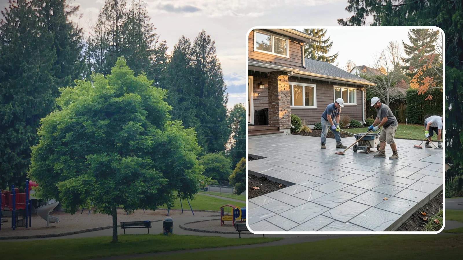 Stamped Concrete Installation in Bonney Lake, Pierce County, WA - Decorative stamped concrete that mimics stone, brick, or slate while standing up to Northwest weather.