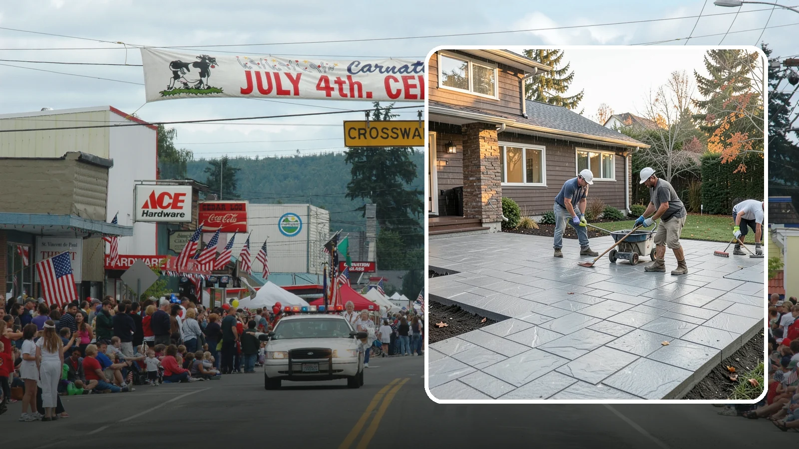 Stamped Concrete Installation in Carnation, King County, WA - Decorative stamped concrete that mimics stone, brick, or slate while standing up to Northwest weather.